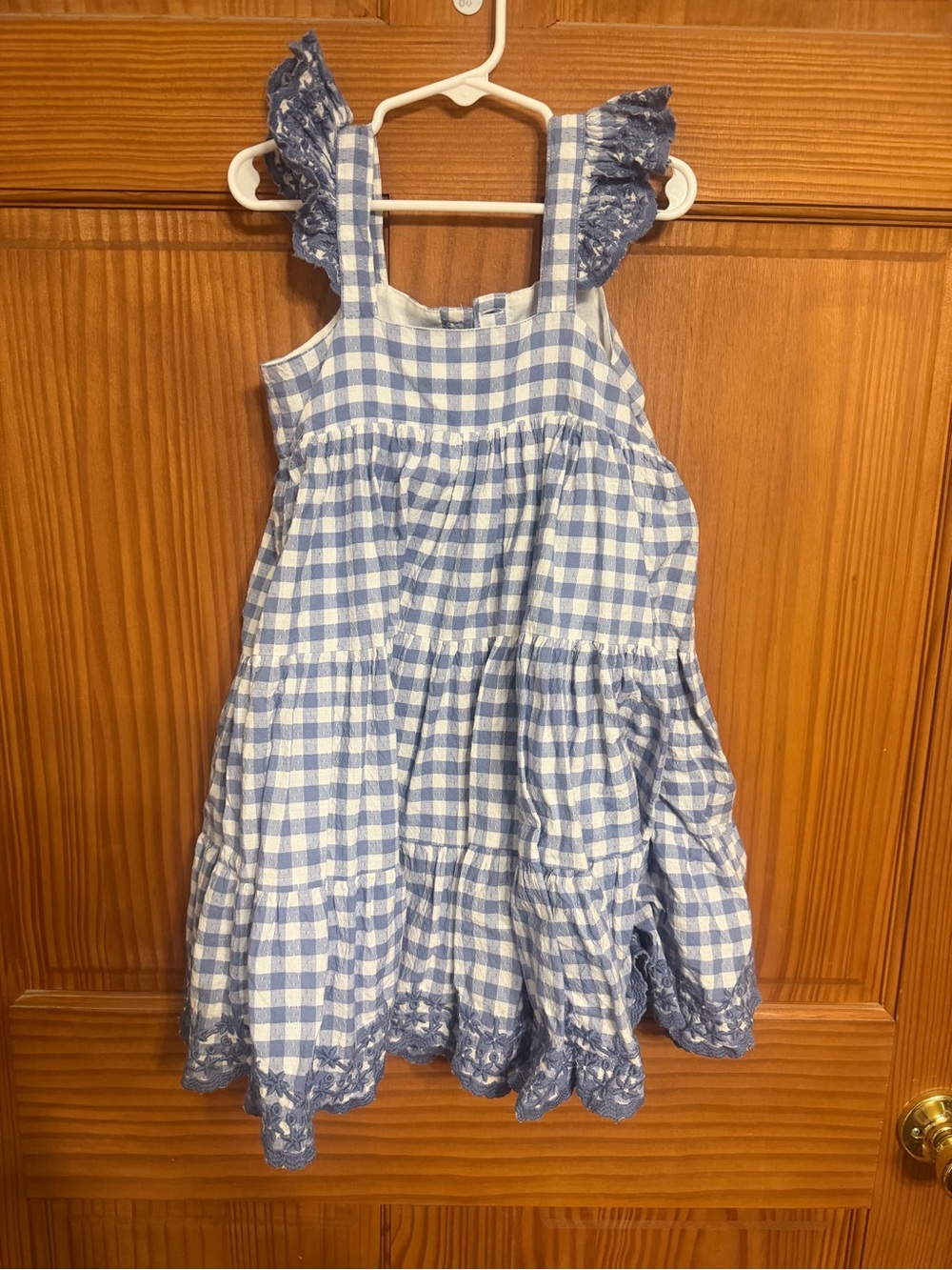 Girls Shabby Chic Blue Gingham Ruffle Strap Kids Dress 5